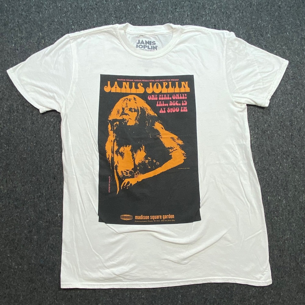 Janis Joplin Retro Rock Mens XL White MSG Concert Poster Graphic T-Shirt 2021